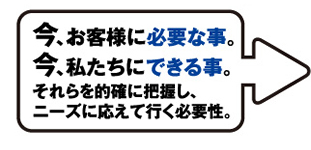 今、お客様に必要な事。今、私たちにできる事。それらを的確に把握し、ニーズに応えて行く必要性。